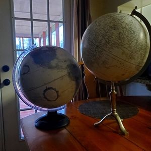 Pair of decorative globes for educational use.